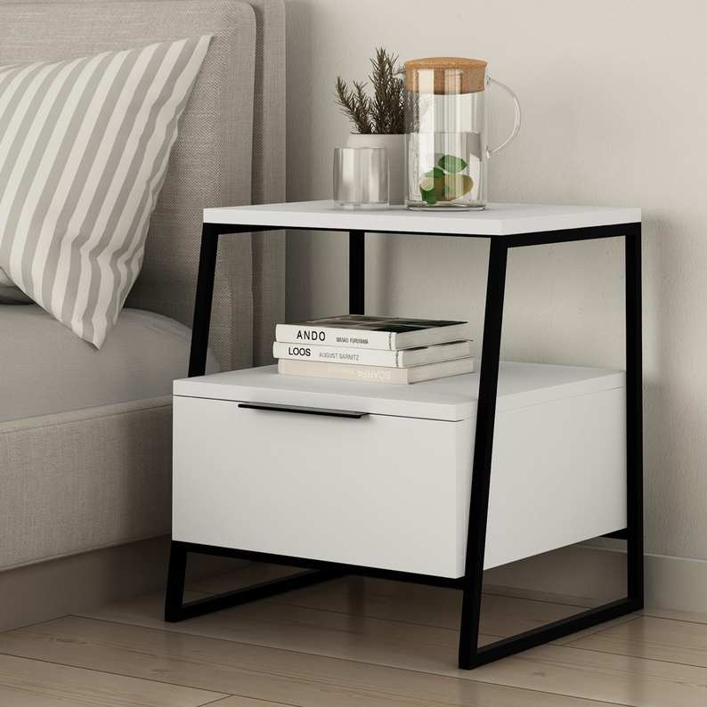 Table de chevet blanche minimaliste Pellos
