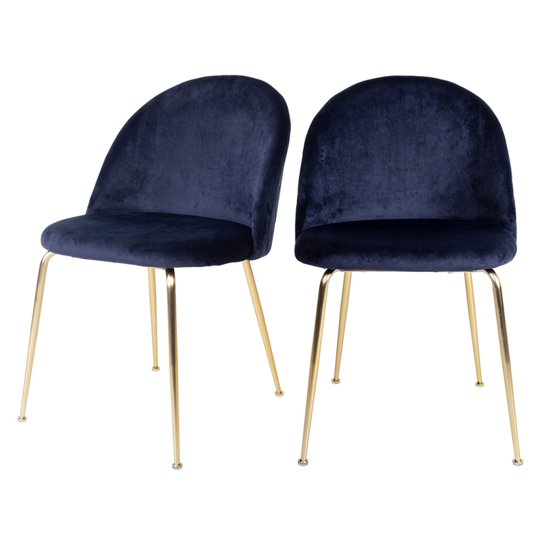 RALLSY Lot de 2 chaises tapissées bleu marine / pieds d'or