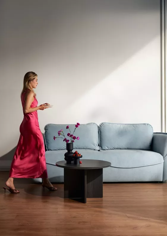 Stolik kawowy Ovo okrągły 76 cm Jesion Portland Czarny