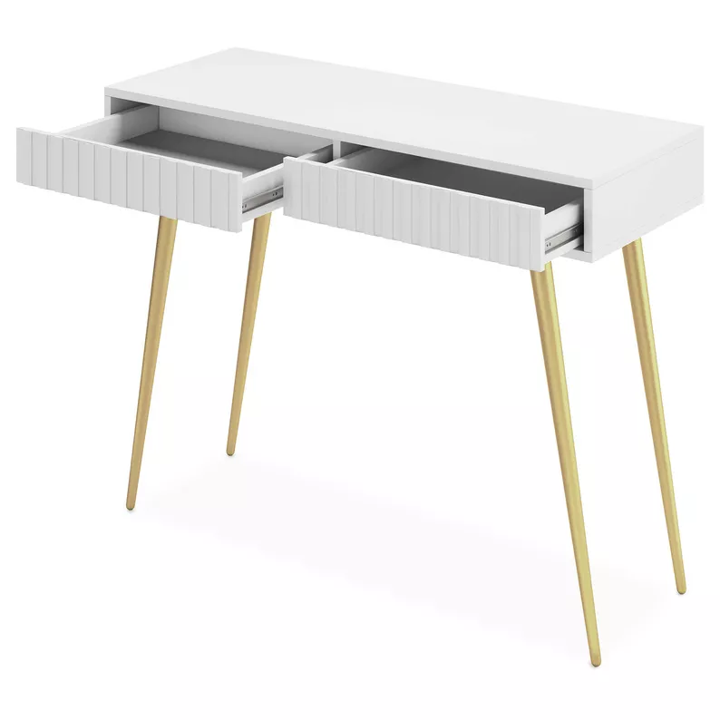 Coiffeuse Bello 104 cm blanche avec pieds dorés