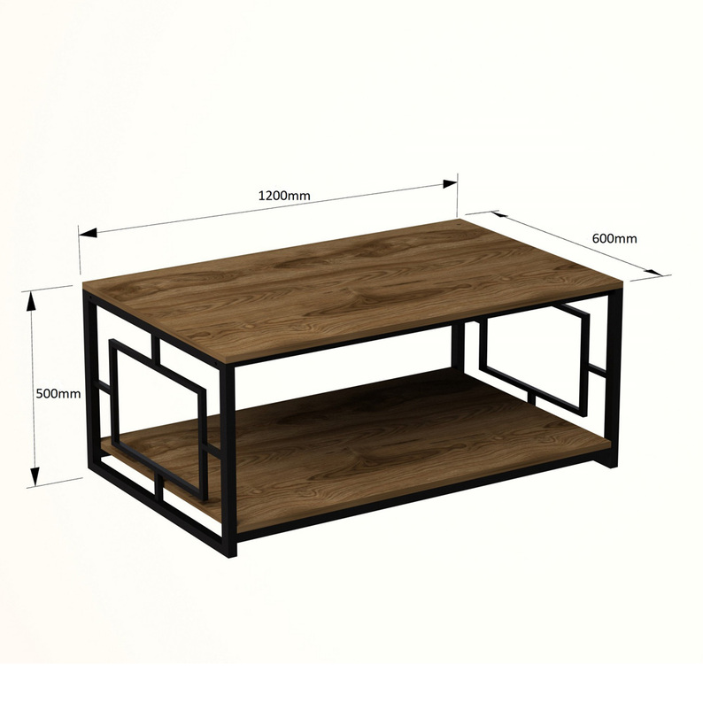 KOIT Table basse en métal noir / noyer 120x60 cm