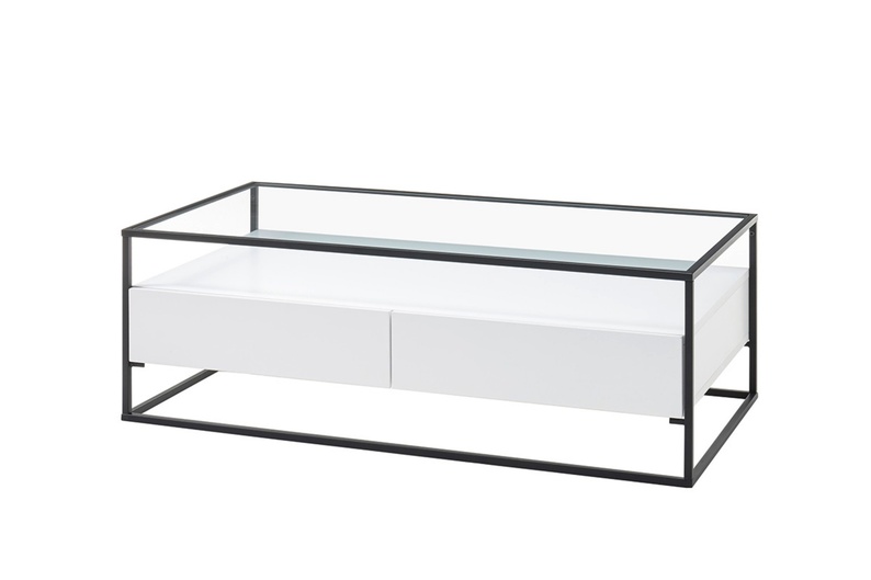Table basse Pagittles 120x60 cm avec deux tiroirs blanc mat