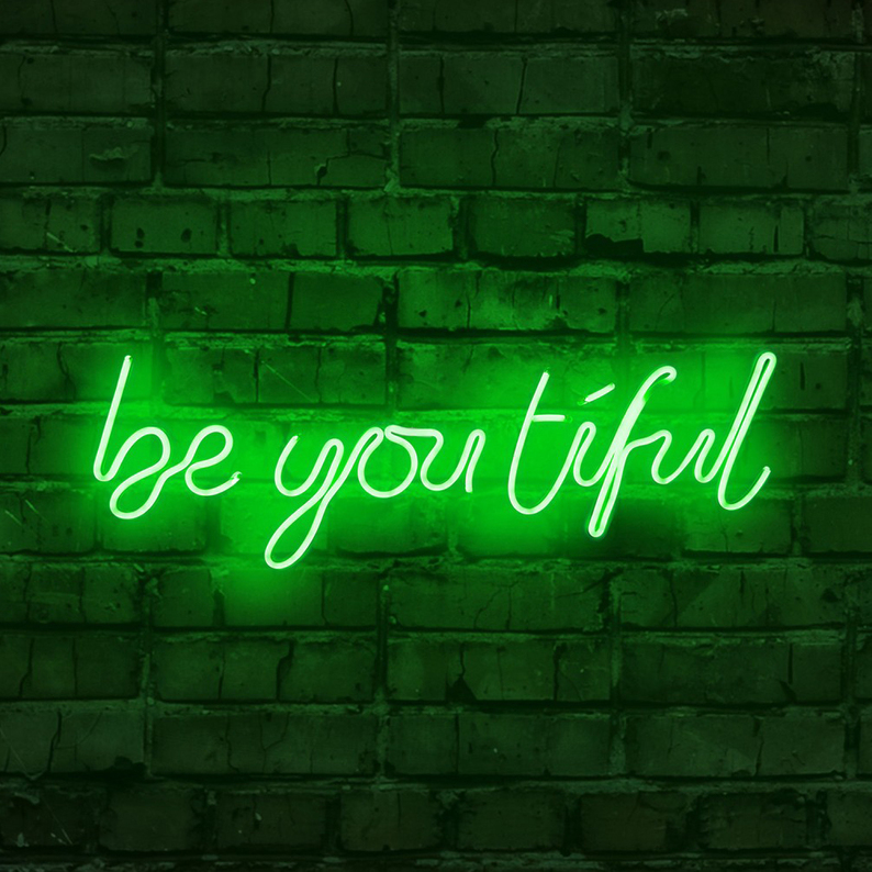 LETELY Enseigne au néon murale avec le mot BeYOUtiful green