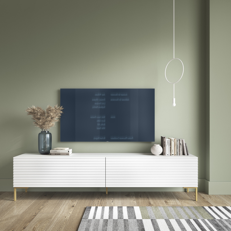 Meuble TV Lammelo 175 cm blanc avec pieds dorés
