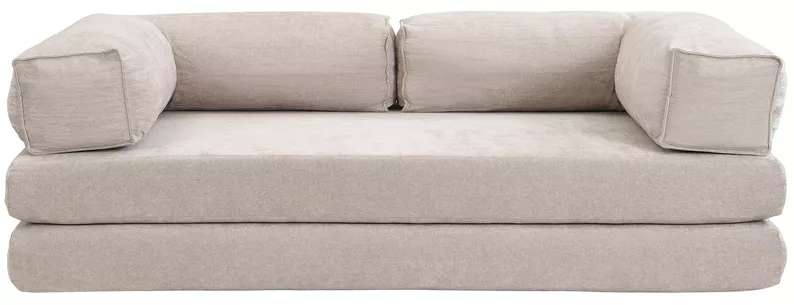 Canapé convertible 2 places Semassy, tissu chenille beige facile d’entretien