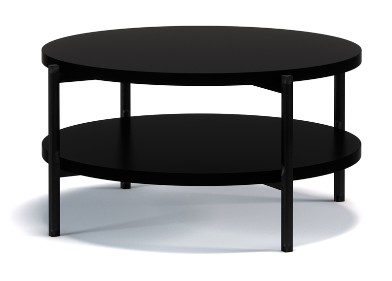 Table basse ronde Kortala 80 cm noir mat avec une étagère