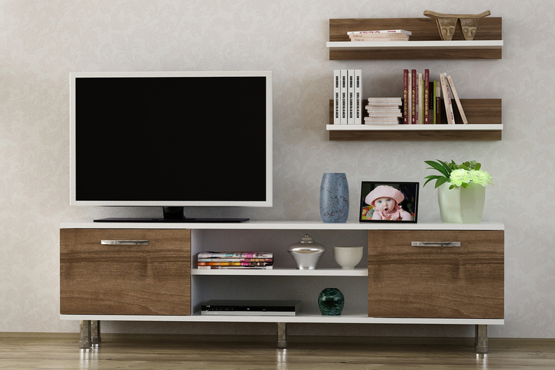 OLIVEA Meuble TV avec deux étagères