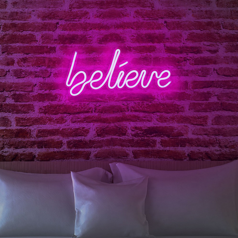 LETELY Enseigne au néon sur le mur avec inscription Believe rose
