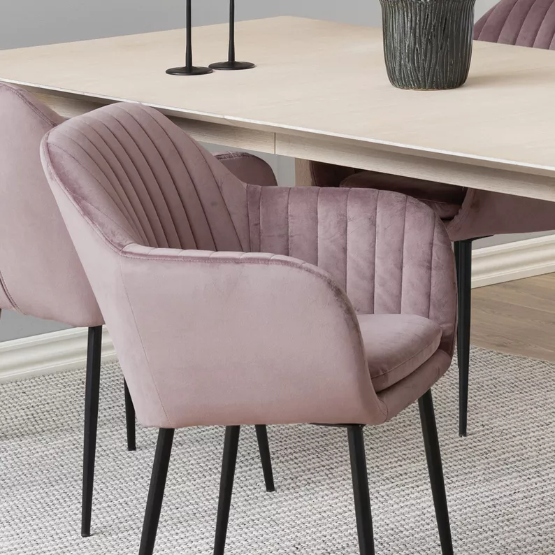 ELIDI Chaise rembourrée velours rose poudré pieds métal