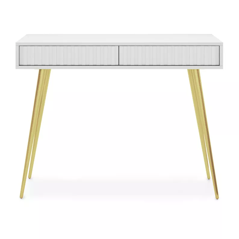 Coiffeuse Bello 104 cm blanche avec pieds dorés