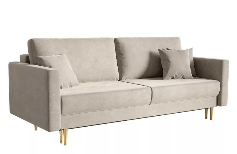VALICO Canapé-lit trois places en velours beige hydrophobe