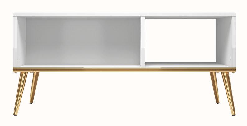 Table basse Darrby 90x60 cm blanc/blanc brillant avec pieds dorés