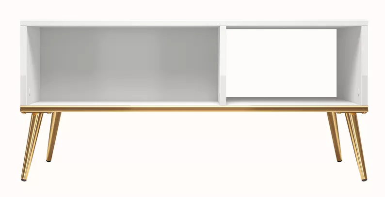 Table basse Darrby 90x60 cm blanc/blanc brillant avec pieds dorés