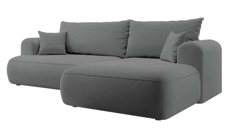 Canapé d'angle convertible Ovo en L velours gris foncé avec bac en tissu facile à nettoyer, côté droit