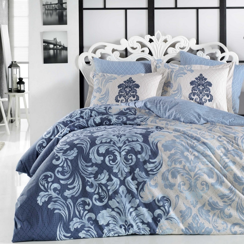 FELRUN Parure de lit 200x220 cm avec deux taies d'oreiller 50x70 cm et un drap dans les tons bleus