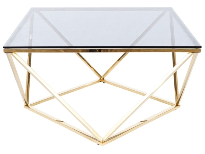 Table basse Morchi dorée 80x80 cm avec plateau en verre