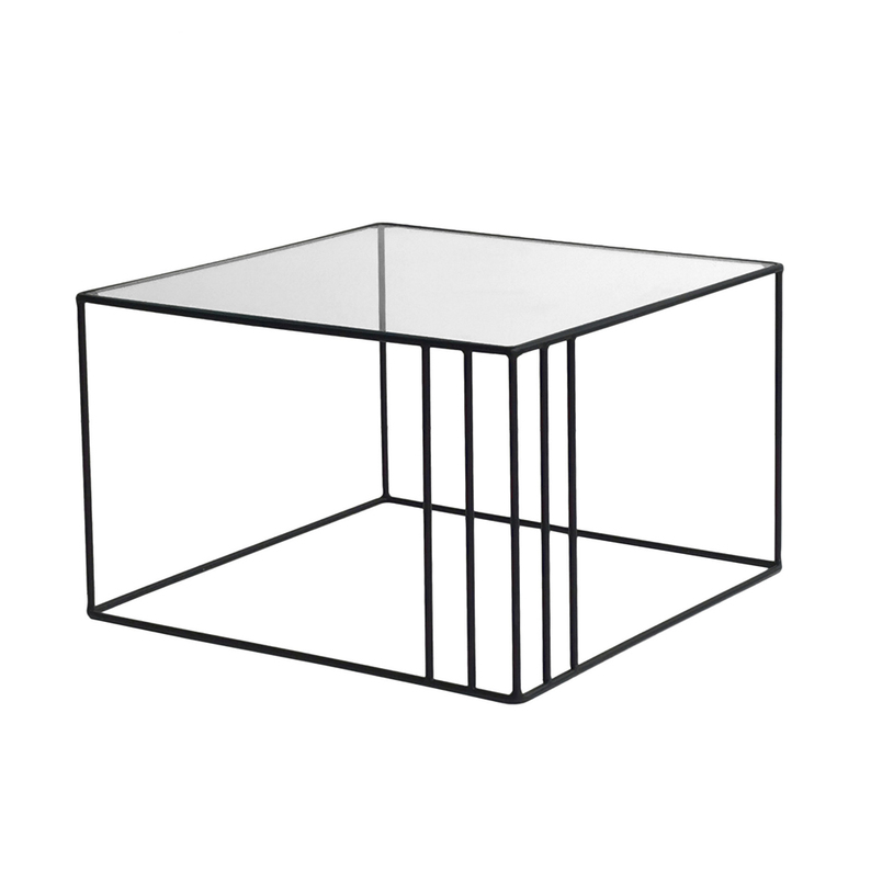 Table basse en verre Oalin avec un cadre fin 50x50 cm
