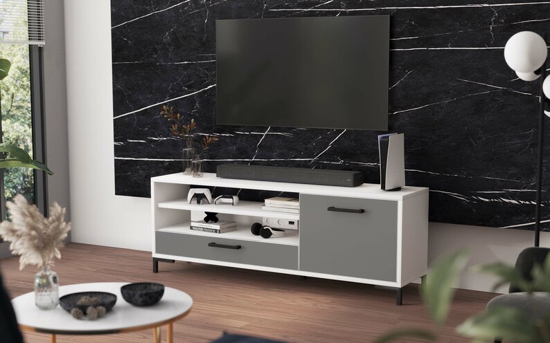 Meuble TV Cascate 139 cm blanc mat / gris mat