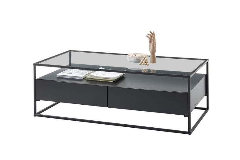 Table basse Pagittles 120x60 cm avec deux tiroirs noir mat
