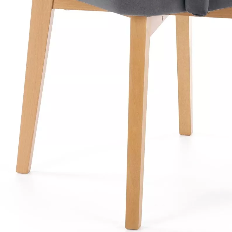 BERLAS Chaise tapissée gris foncé en velours / chêne miel
