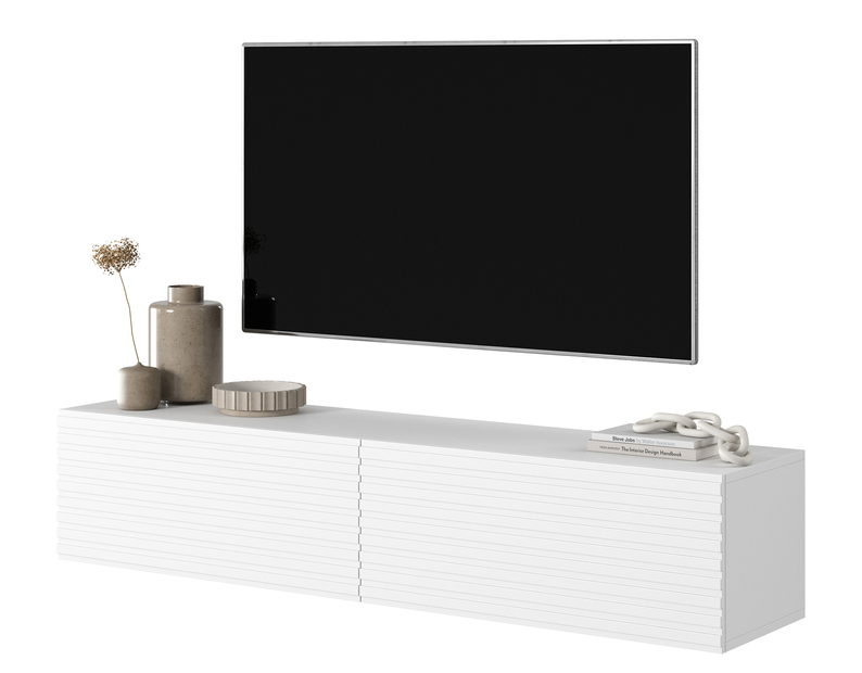 Meuble TV Pavas 140 cm Blanc avec façade lamellaire