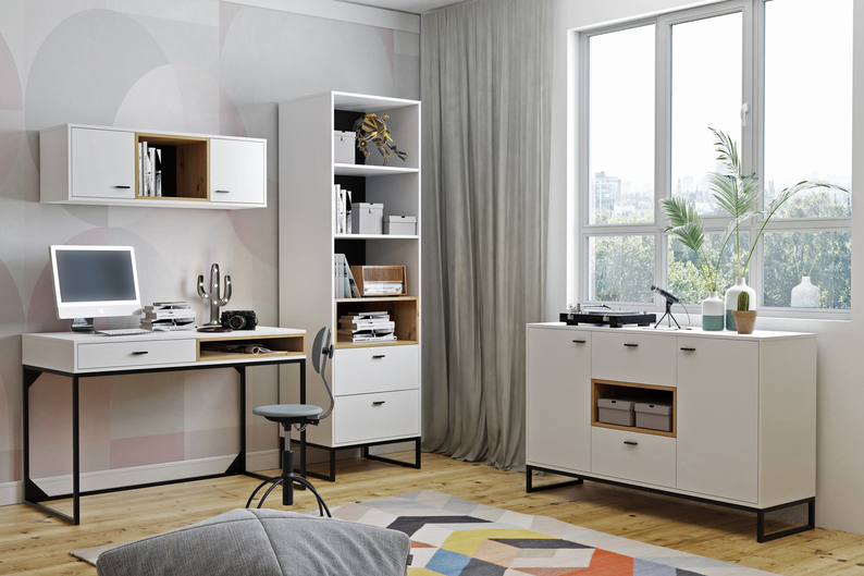 Bureau Bonila 120x60 cm avec un tiroir blanc / chêne artisanal