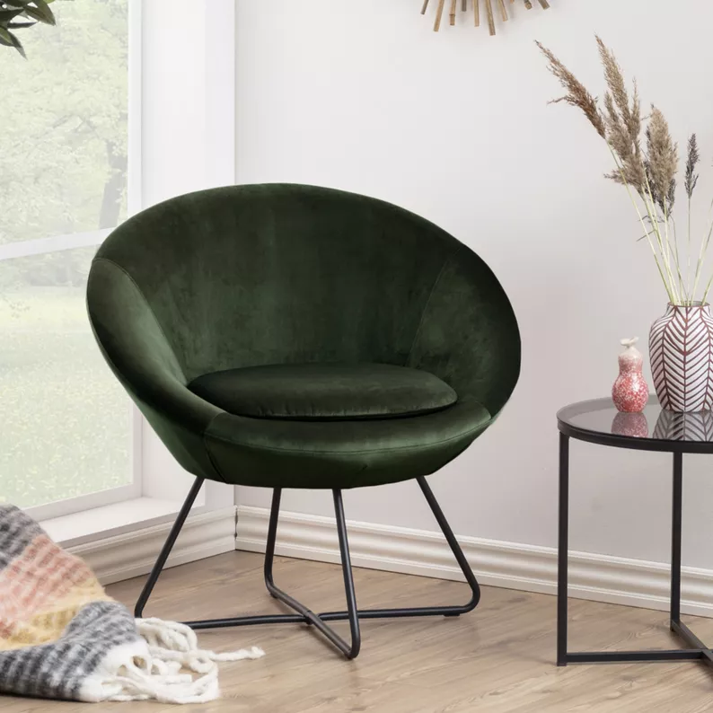 CELANIC Siège baquet en velours vert sur une base croisée