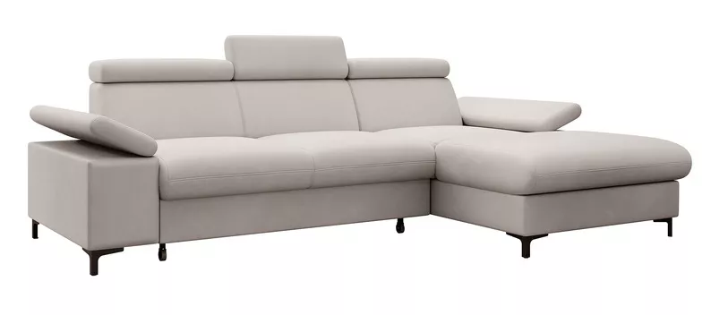MILLEFOLIUM L-forme Canapé d'angle convertible avec fonction lit avec coffre de rangement velours hydrofuge gris clair droit