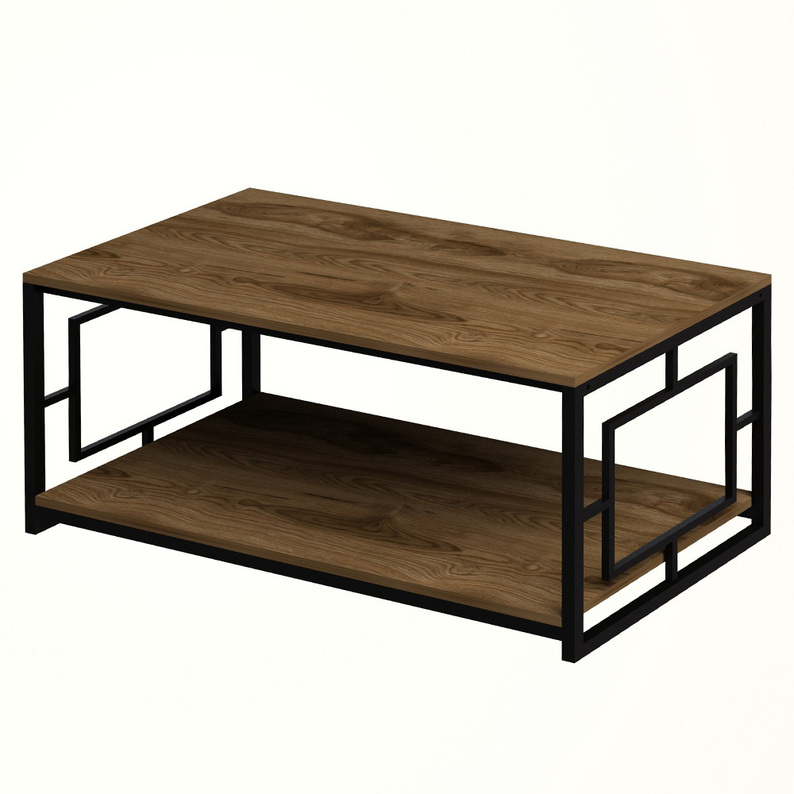 KOIT Table basse en métal noir / noyer 120x60 cm