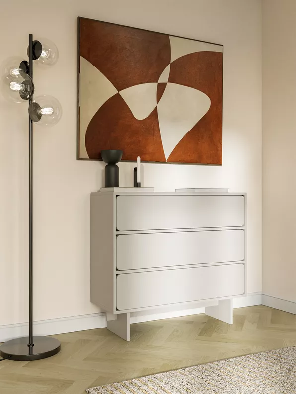 Komoda Wuwu z trzema szufladami 101 cm szarobeżowa