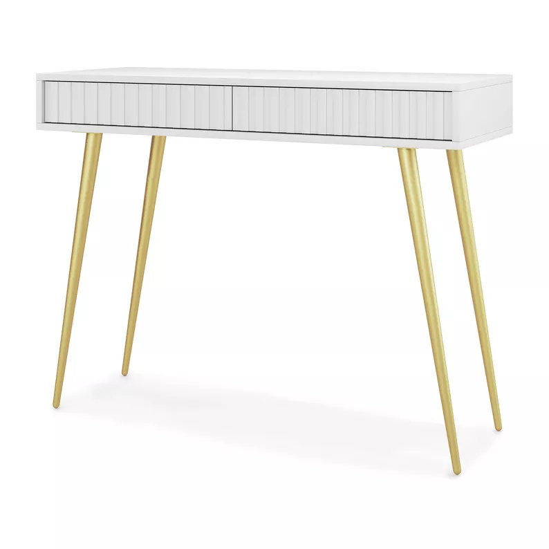 Coiffeuse Bello 104 cm blanche avec pieds dorés