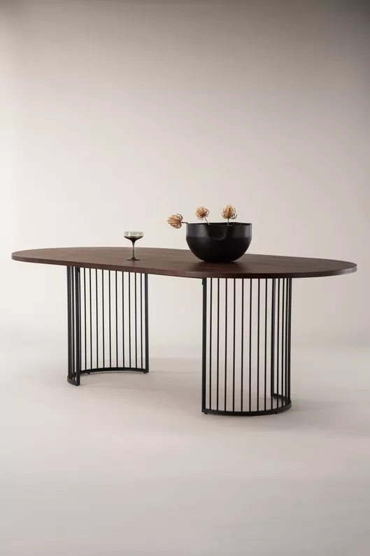 Table à manger Pestiter 110x220 cm noyer/piétement acier