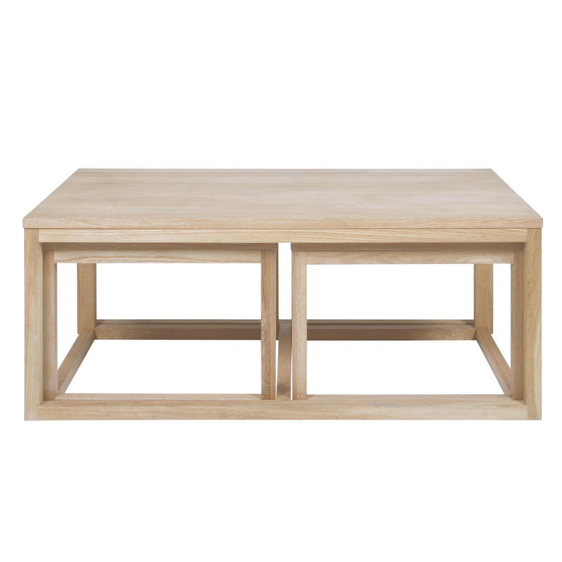 MOJO Set de trois tables basses 120x60 cm et 56x51,5 cm blanchies à la chaux