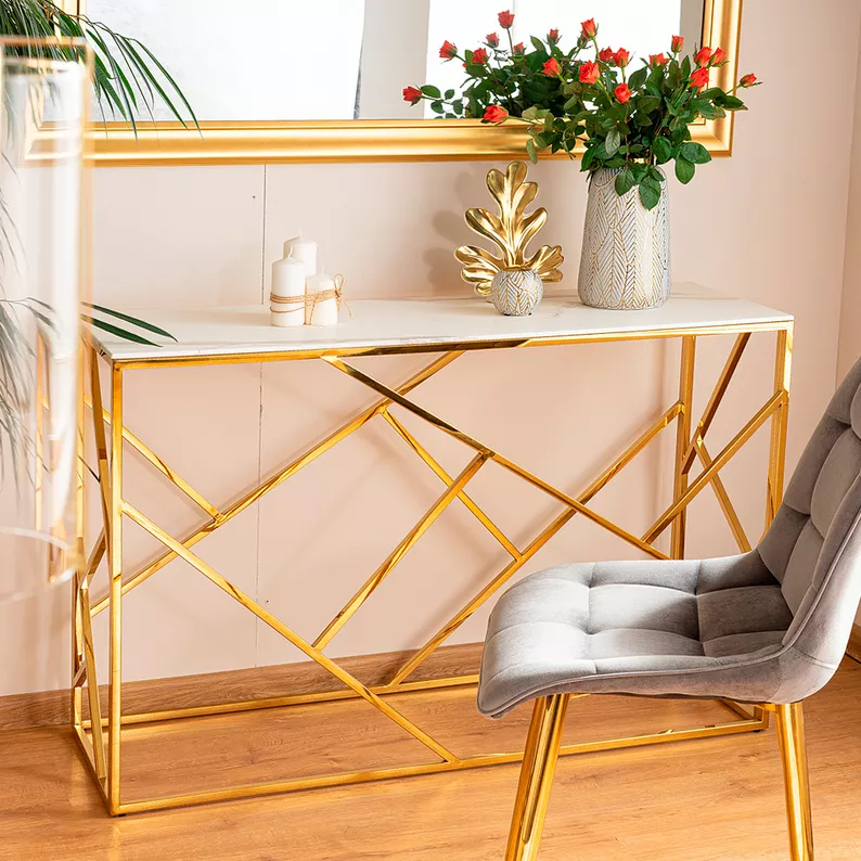 Console Landile 120 x 40 cm avec plateau imitation marbre