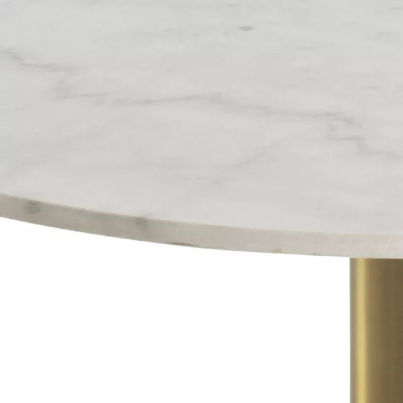 CORBINES Table basse ronde diamètre 80 cm marbre blanc sur pied laiton