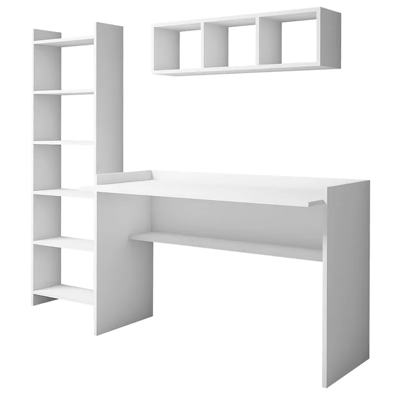 NOROS Bureau 120x60 cm avec bibliothèque et étagère blanc