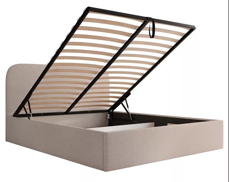 Łóżko tapicerowane 160x200 cm Sonvivo z pojemnikiem na pościel beżowe szenil stelaż metalowy