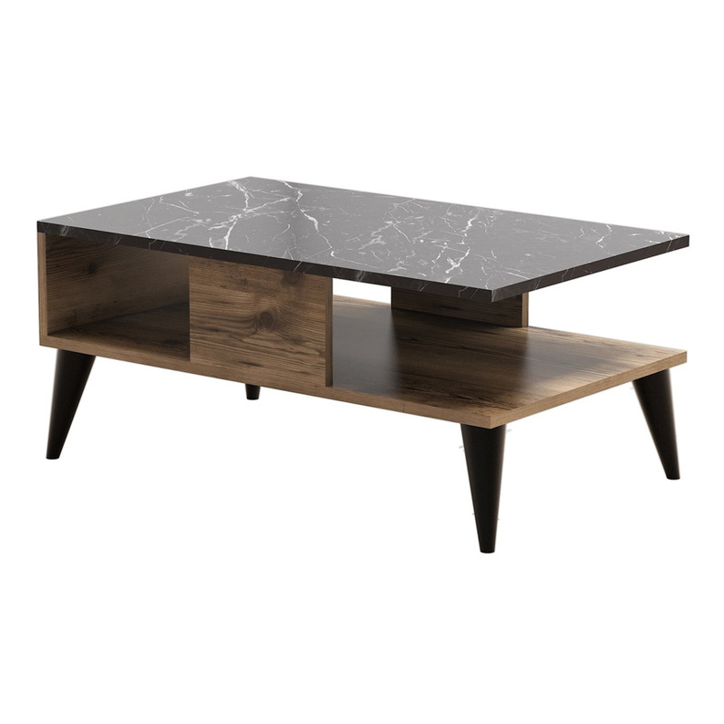 BAABARA Table basse moderne en noyer / marbre 90x54 cm