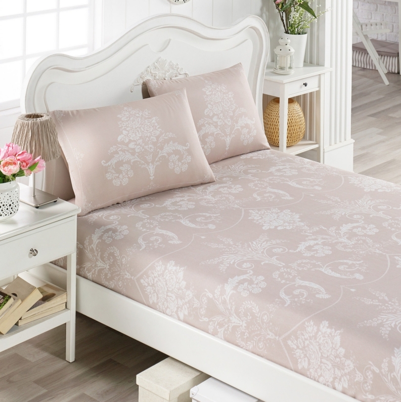 NERIEL Drap de lit 100x200 cm avec deux taies d'oreiller 50x70 cm avec décorations crème