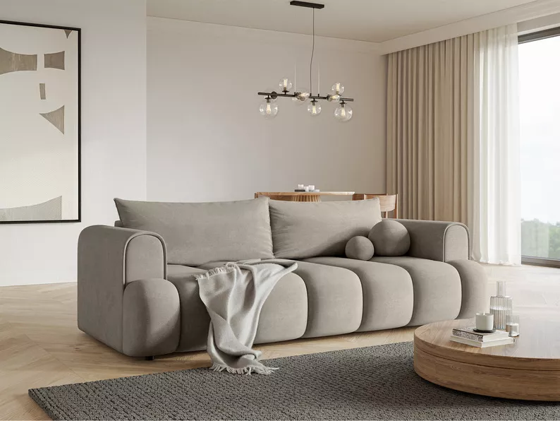 Kanapa trzyosobowa Dandelino z funkcją spania szara welur hydrofobowy