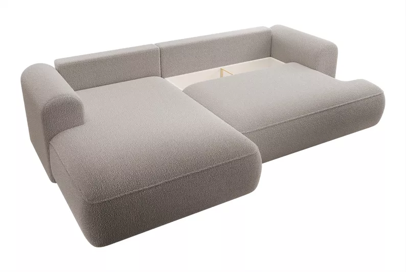  Canapé-lit d'angle Ovo en L beige foncé avec conteneur bouclé à gauche
