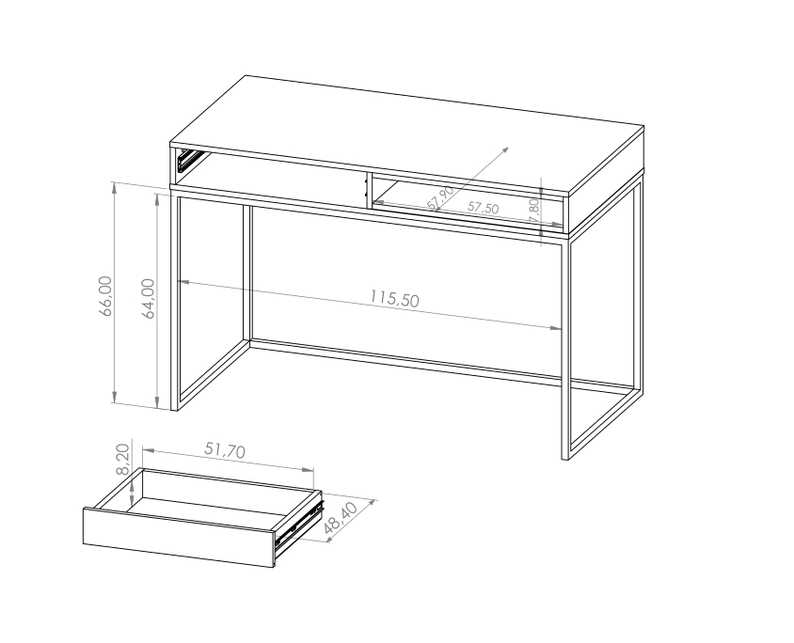 Bureau Bonila 120x60 cm avec un tiroir artisanal chêne / noir