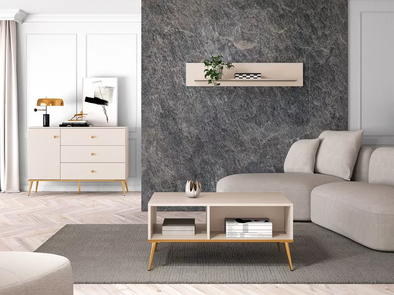 Ława kawowa Selgin 60x90 cm szary beż ze złotymi nogami