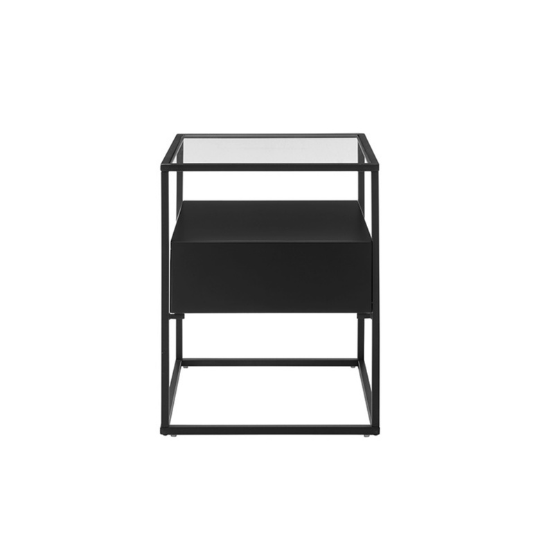 Table Pagittles 43x43cm avec deux tiroirs noir mat