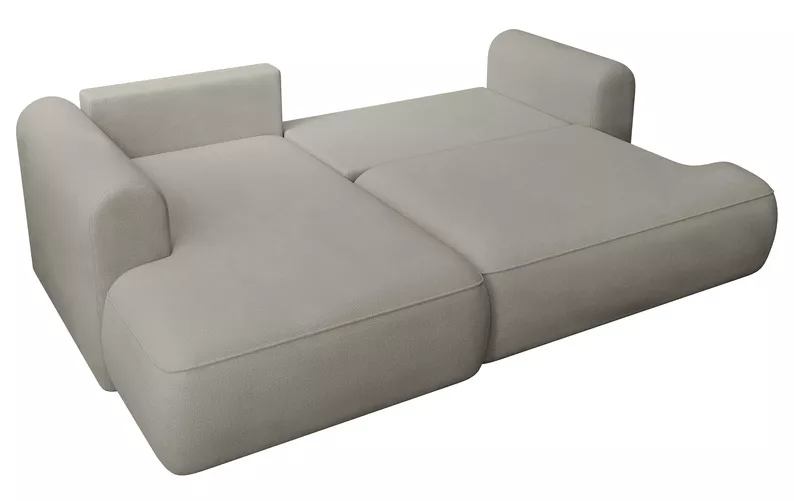 Jasnoszary narożnik Ovo mini L-kształtny z funkcją spania i pojemnikiem na pościel.