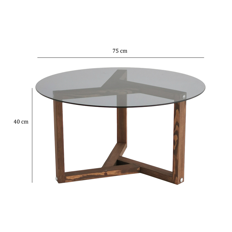 Table basse Mirot en verre sur socle en bois, diamètre 75 cm