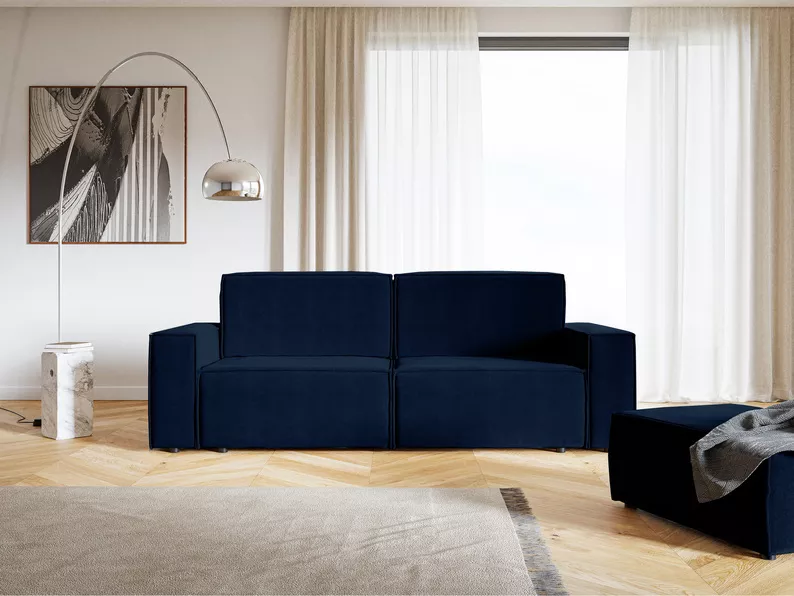 COPERTINO Canapé d'angle convertible velours bleu marine