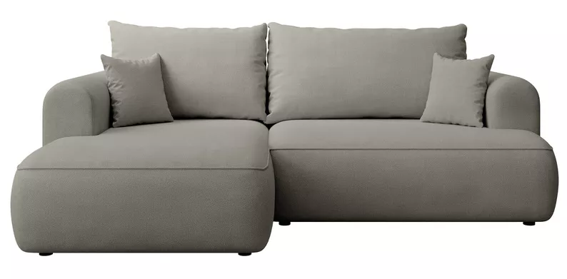 Jasnoszary narożnik Ovo mini L-kształtny z funkcją spania i pojemnikiem na pościel.