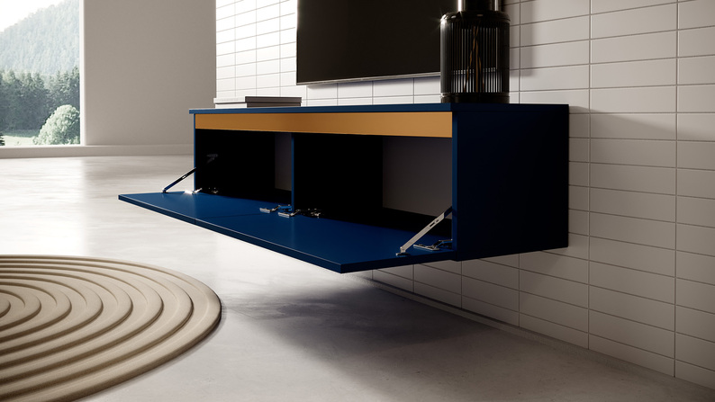 SENEY Meuble TV 140 cm bleu marine avec garniture dorée