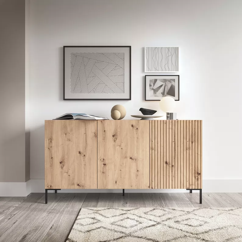 LAMMELO Commode à trois portes 140 cm en chêne lamellaire